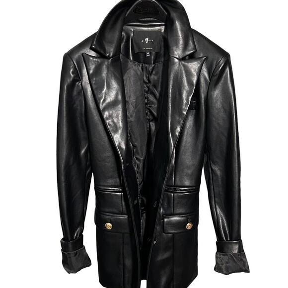 7 FOR ALL MANKIND® Womens XS Black Vegan Leather Blazer Jacket w/ Gold Buttons - Picture 3 of 9